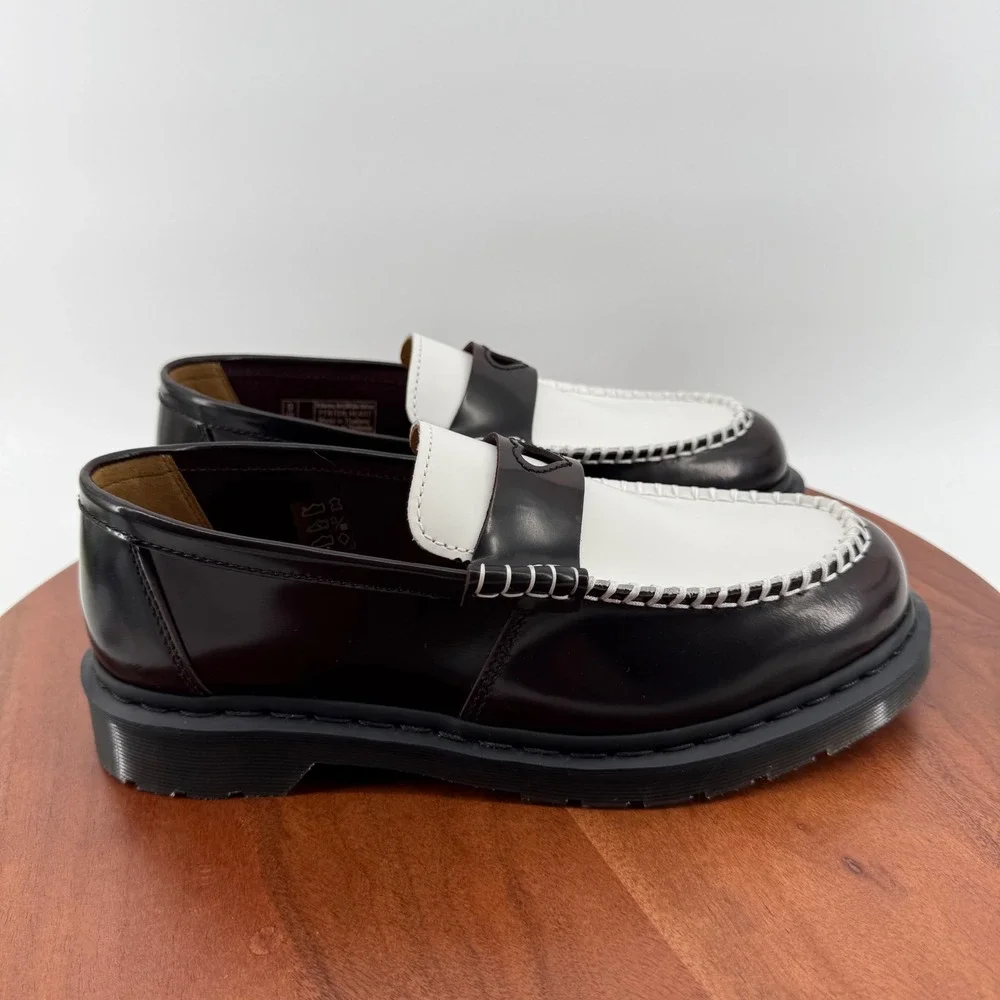 Dr. Martens Penton Heart Loafers Womens Cherry Red White Leather Shoes Size 11